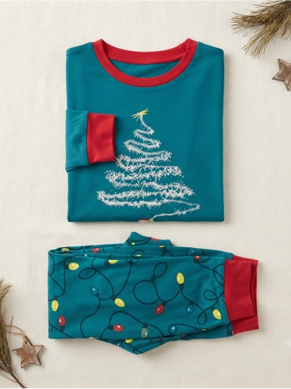 Kids Christmas 2-Piece Pajama Set Tree and Lights